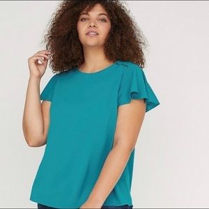 Lane Bryant Flutter-Sleeve Top, Turquoise, Size 22